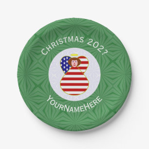 Personalisierte USA-Engel-Weihnachtsflagge Rote Ha Pappteller