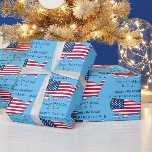 Personalisierte USA Flag, Map Happy 4. Juli Blue Geschenkpapier (Feiertage)