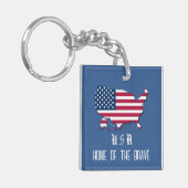 Personalisierte USA-Flagge über Karte in Denim Blu Schlüsselanhänger (Vorderseite links)