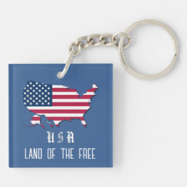 Personalisierte USA-Flagge über Karte in Denim Blu Schlüsselanhänger