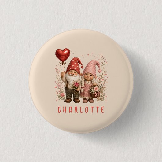 Personalisierte Valentins-Gnome Custom Button (Vorderseite)