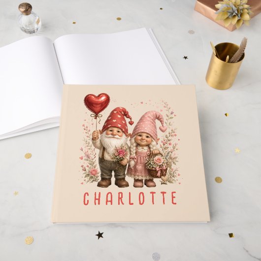Personalisierte Valentins-Gnome Custom Gästebuch (Vorderseite offen)