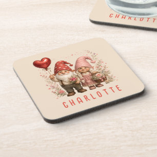 Personalisierte Valentins-Gnome Custom Getränkeuntersetzer