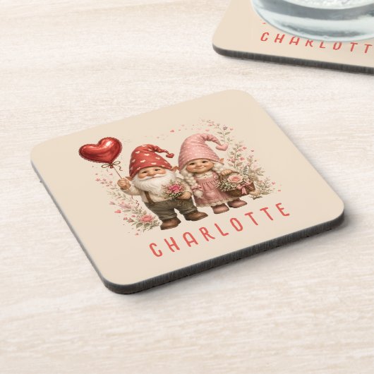 Personalisierte Valentins-Gnome Custom Getränkeuntersetzer (Linke Seite)