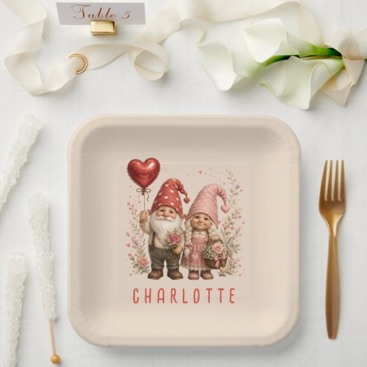 Personalisierte Valentins-Gnome Custom Pappteller (Hochzeit)