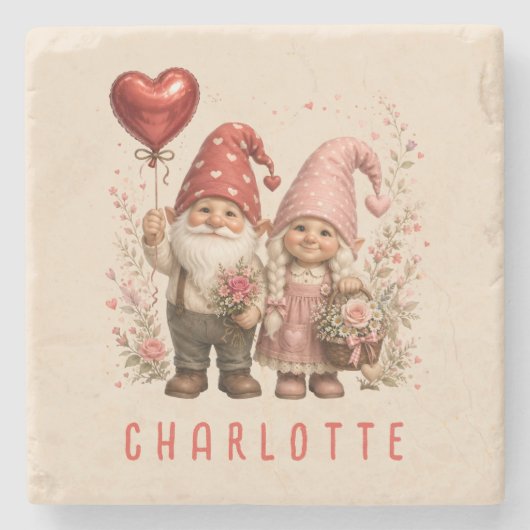 Personalisierte Valentins-Gnome Custom Steinuntersetzer (Vorderseite)