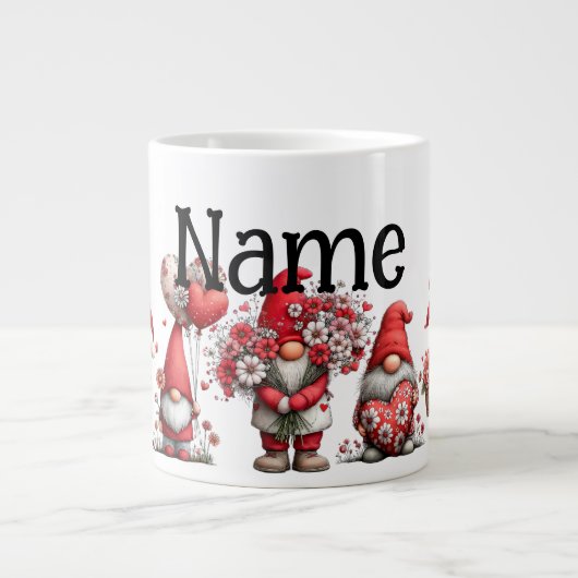 Personalisierte Valentins-Gnome Jumbo-Tasse (Vorderseite)