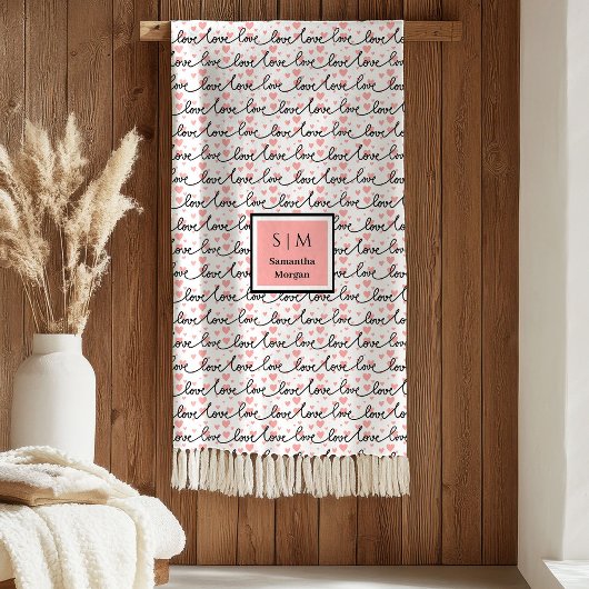 Personalisierte Valentinsdecke Rosa Schwarze Herze Fleecedecke