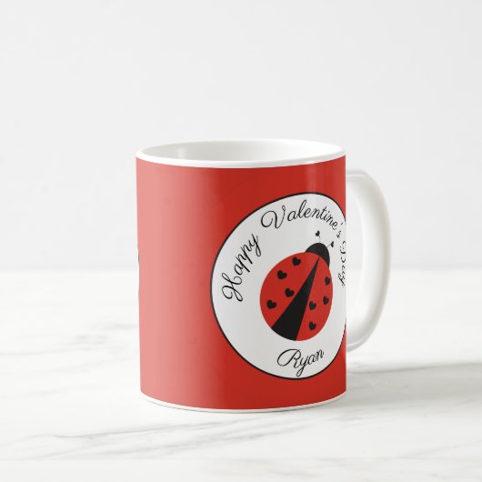 Personalisierte Valentinstag Tasse Ladybugs Hearts (VorderseiteRechts)