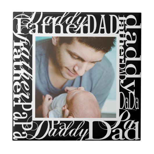 Personalisierte Vatertagskollage schwarz Fliese (Vorderseite)