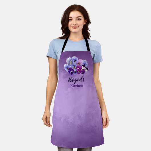 Personalisierte Veilchen-Schürze Pretty Pansies Li Schürze (Getragen)
