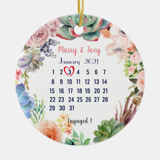 Personalisierte Verlobte Hochzeit 3 von 31 Keramik Ornament (Vorne)