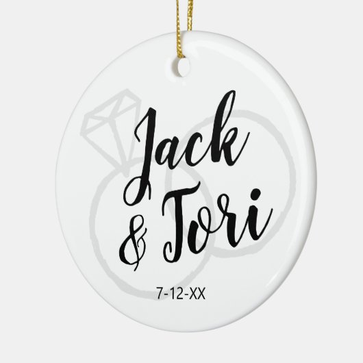 Personalisierte Verlobung Custom Simple Minimal Xm Keramik Ornament (Links)