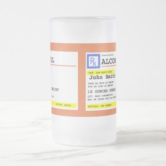 Personalisierte Verschreibung Humorer Alkohol Mattglas Bierglas (Mittel)