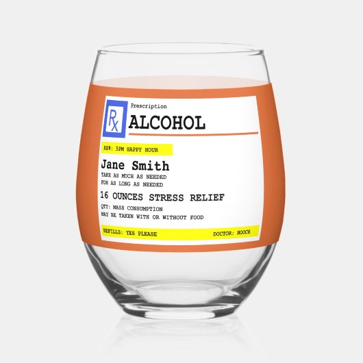 Personalisierte Verschreibung Humorer Alkohol Weinglas Ohne Stiel (Rückseite)