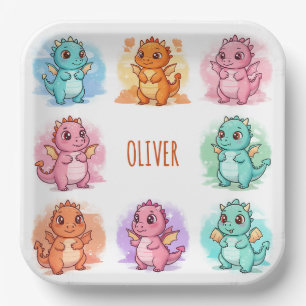 Personalisierte verspielte Babydrachen Pappteller