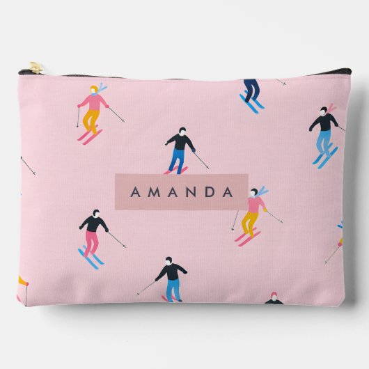 Personalisierte Verspielte Pastell Skifahrer Retro Zubehörtasche (Vorderseite)