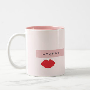 Personalisierte Verspielte Rote Lippen auf Rouge Zweifarbige Tasse