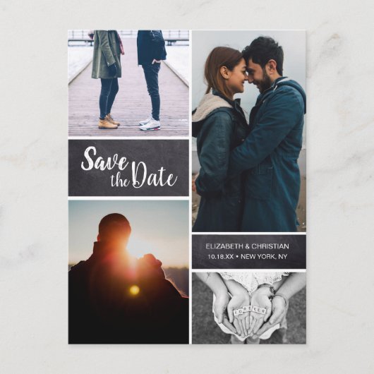 Personalisierte, vertikal Save the Date FotoCollag Ankündigungspostkarte (Vorderseite)