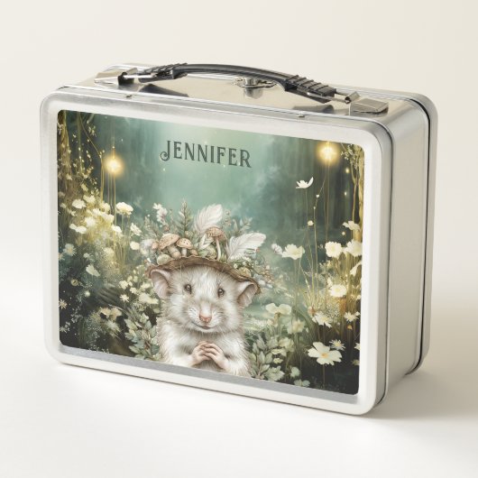 Personalisierte verzauberte Waldmäuse Metall Brotdose (Rückseite)