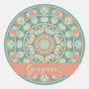 Personalisierte Verzierte Retro Sage und Sand Mand Runder Aufkleber