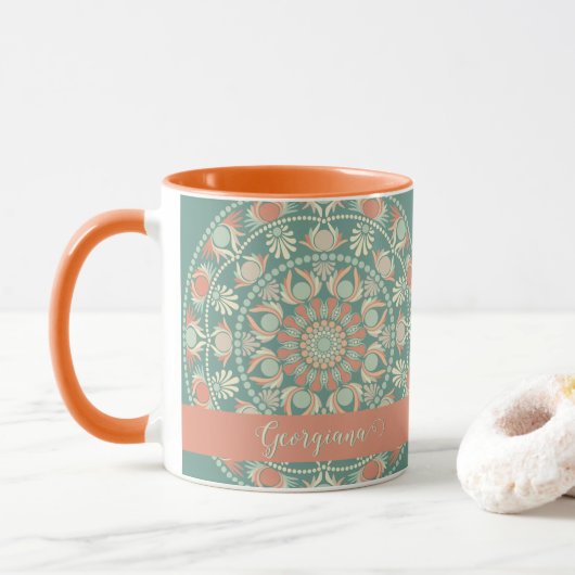 Personalisierte Verzierte Retro Sage und Sand Mand Tasse (Mit Donut)
