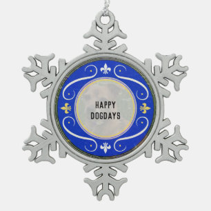 Personalisierte Verzierung des Hundes Schneeflocken Zinn-Ornament