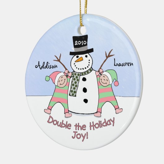 Personalisierte Verzierung für Doppelmädchen Keramikornament (Links)