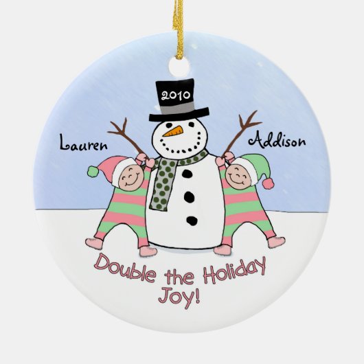 Personalisierte Verzierung für Doppelmädchen Keramikornament (Hinten)