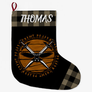 Personalisierte Viking Crossed Schwerter Runes Tan Großer Weihnachtsstrumpf