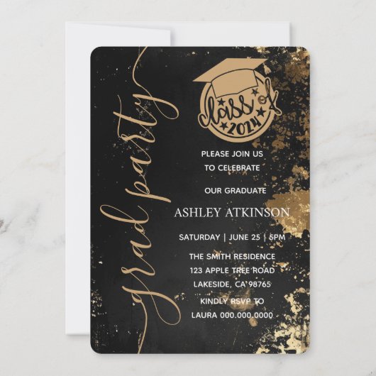 Personalisierte Vintag Glitzer Foto Abschluss Einladung (Rückseite)