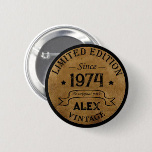 Personalisierte Vintage 50. Geburtstagsgeschenke Button