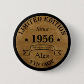 Personalisierte Vintage 65. Geburtstagsparty Button (Vorderseite)