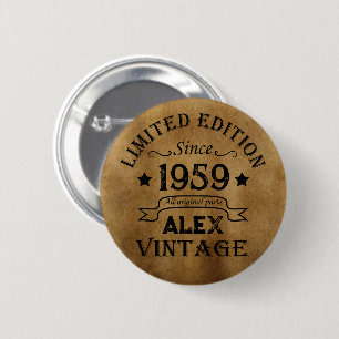 Personalisierte Vintage 65. Geburtstagsparty Button