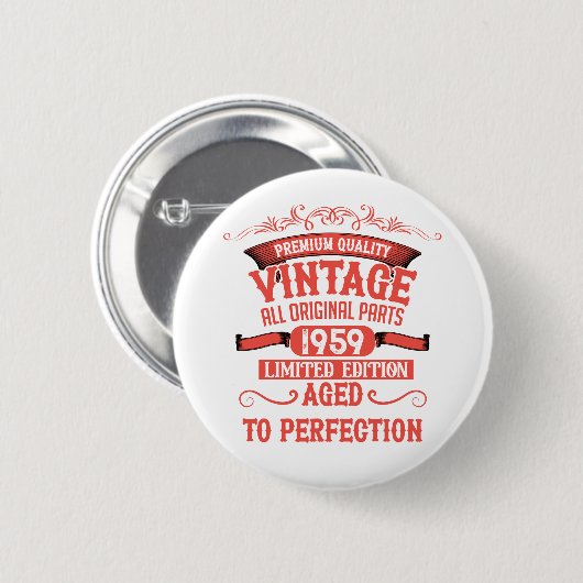 Personalisierte Vintage 65. Geburtstagsparty Button (Vorne & Hinten)