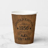 Personalisierte Vintage 65. Geburtstagsparty Pappbecher (Rückseite)