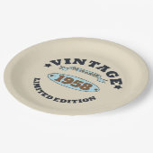 Personalisierte Vintage 65. Geburtstagsparty Pappteller (Schrägansicht)
