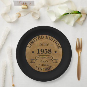 Personalisierte Vintage 65. Geburtstagsparty Pappteller