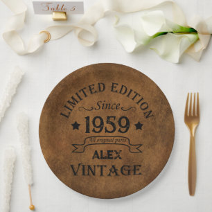 Personalisierte Vintage 65. Geburtstagsparty Pappteller