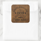 Personalisierte Vintage 65. Geburtstagsparty Quadratischer Aufkleber (Tasche)