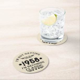 Personalisierte Vintage 65. Geburtstagsparty Runder Pappuntersetzer