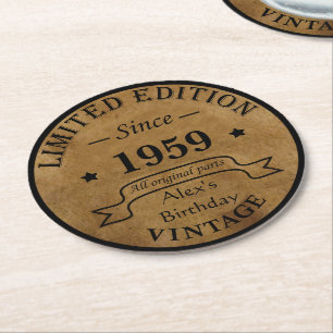 Personalisierte Vintage 65. Geburtstagsparty Runder Pappuntersetzer