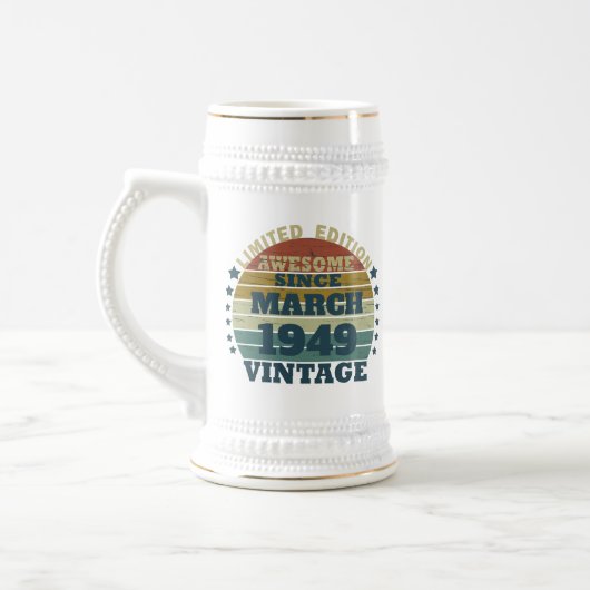 Personalisierte Vintage 75. Geburtstagsparty Bierglas (Links)