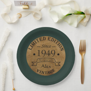 Personalisierte Vintage 75. Geburtstagsparty Pappteller