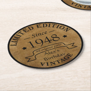 Personalisierte Vintage 75. Geburtstagsparty Runder Pappuntersetzer