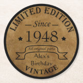 Personalisierte Vintage 75. Geburtstagsparty Runder Pappuntersetzer (Vorderseite)