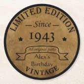 Personalisierte Vintage 90. Geburtstagsparty Runder Pappuntersetzer (Vorderseite)