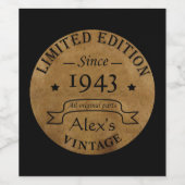 Personalisierte Vintage 90. Geburtstagsparty Weinetikett (Einzelnes Label)