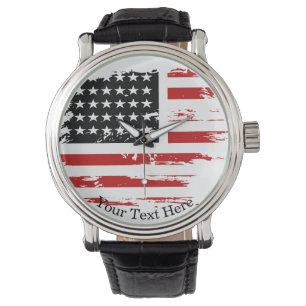 Personalisierte Vintage amerikanische Flagge Armbanduhr