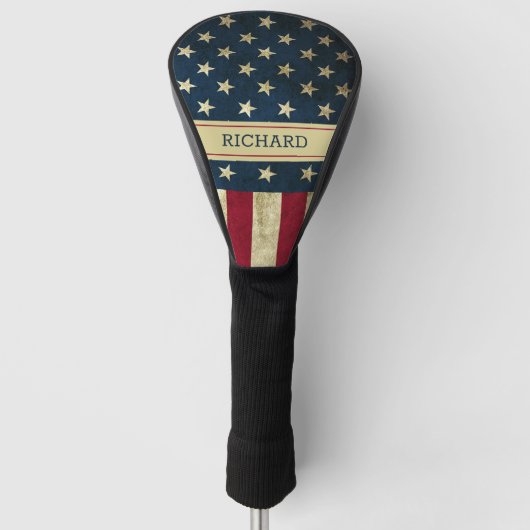 Personalisierte Vintage amerikanische Flagge Patri Golf Headcover (Vorderseite)